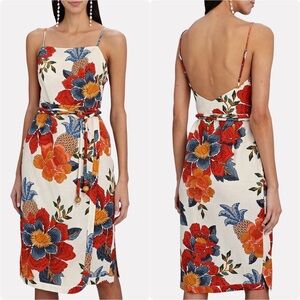 FARM RIO Dress NWT Pineapple Flowers Floral Tropical Boho Linen Blend Midi XS